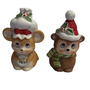 Vintage Lefton Mouse Bell Figurines Set Classic 80s Christmas Decor 80s Holidays